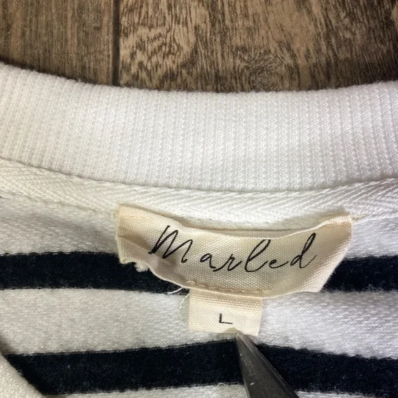 Marled Reunited Clothing Red 'Love' Black White Striped Sweater Size Large - Picture 7 of 9